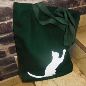 Πάνινη τσάντα πράσινη με εκτύπωση με μακρύ χερούλι